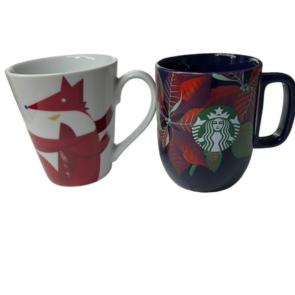 🎄2 Christmas cups!! Starbucks 2012 Christmas Red Fox with Bird & poinsettia mug - Picture 6 of 15